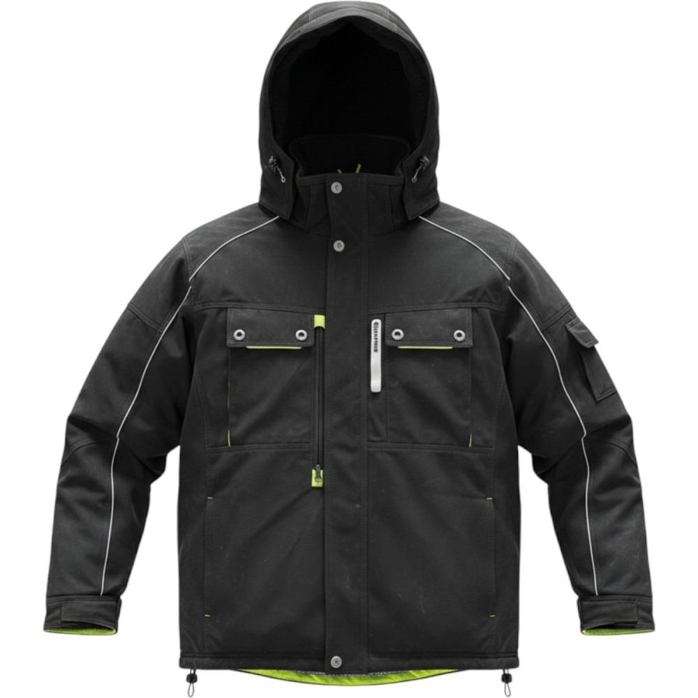 RefrigiWear Freezer Jacket, Mens XL, Black Neon 8750R Extreme Softshell Hooded,